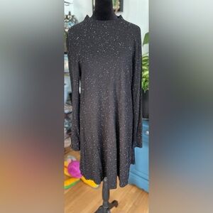 LOFT White Speckled Black High Collar Sweater Dress Size Medium